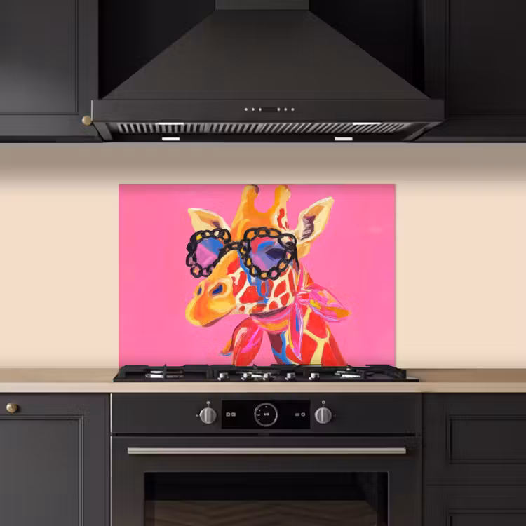 Giraf - Roze - Bril - Sjaal keuken achterwand spatscherm klein -sfeer1