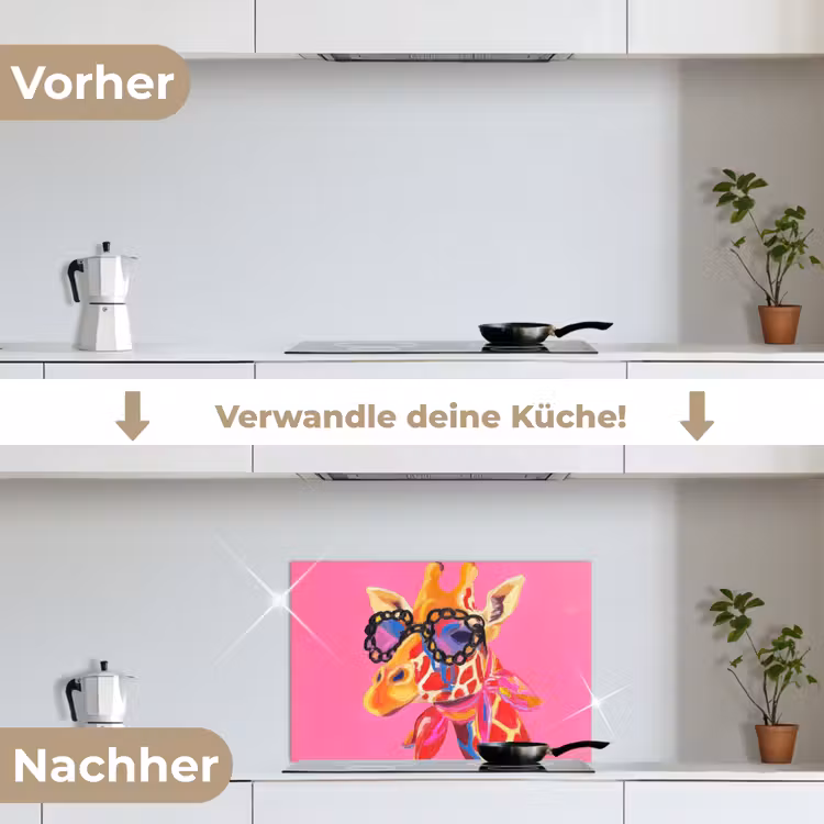 Giraf - Roze - Bril - Sjaal keuken achterwand spatscherm klein -voor_na_DE