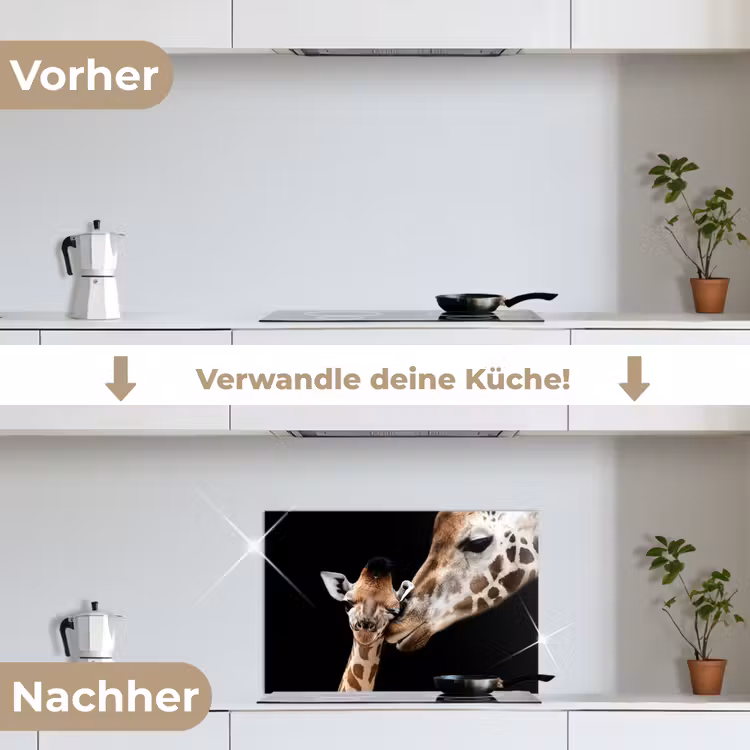 Giraffe - Dieren - Zwart - Portret - Dieren keuken achterwand spatscherm klein -voor_na_DE