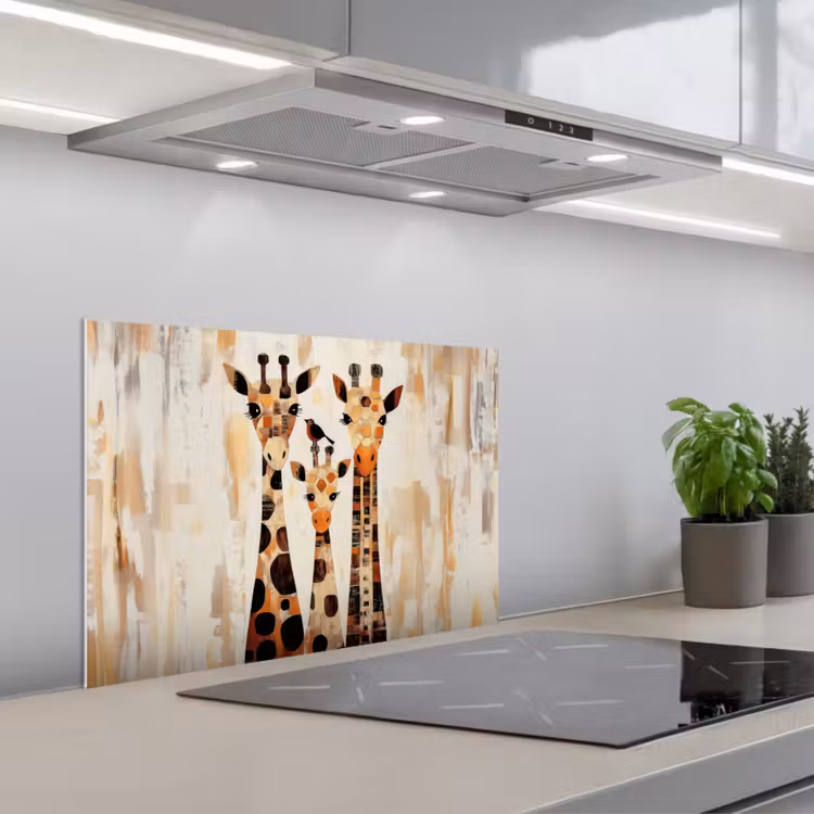 Giraffen - Cartoon - Crème keuken achterwand spatscherm klein -3d_schuin