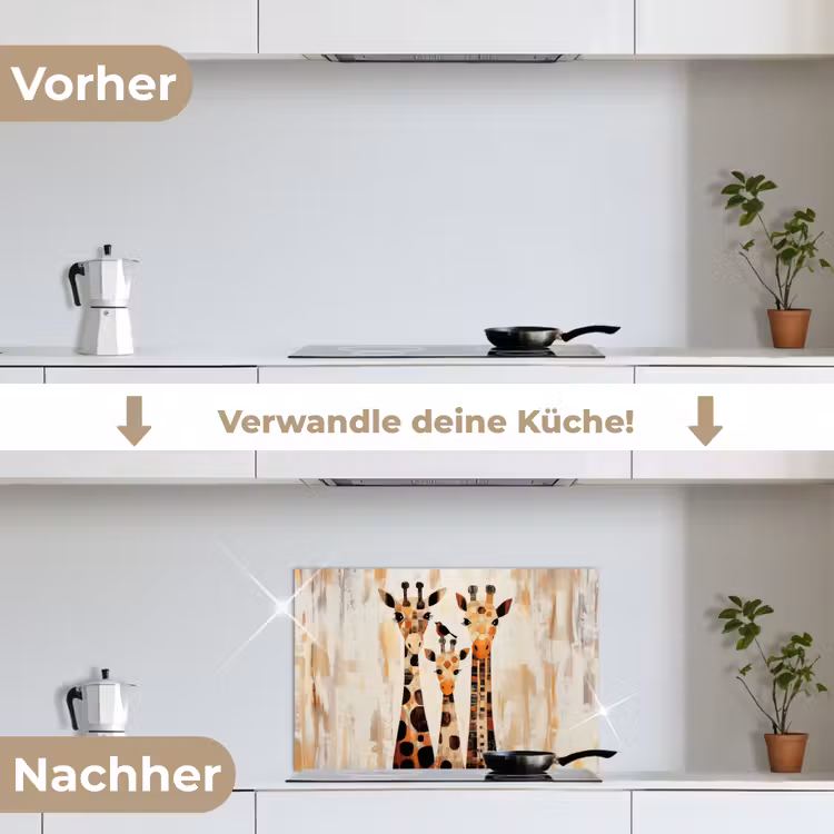 Giraffen - Cartoon - Crème keuken achterwand spatscherm klein -voor_na_DE