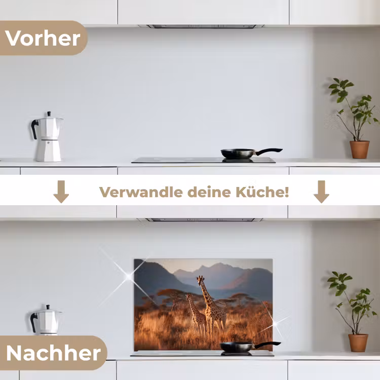 Giraffen - Hoog gras - Acaciabomen keuken achterwand spatscherm klein -voor_na_DE