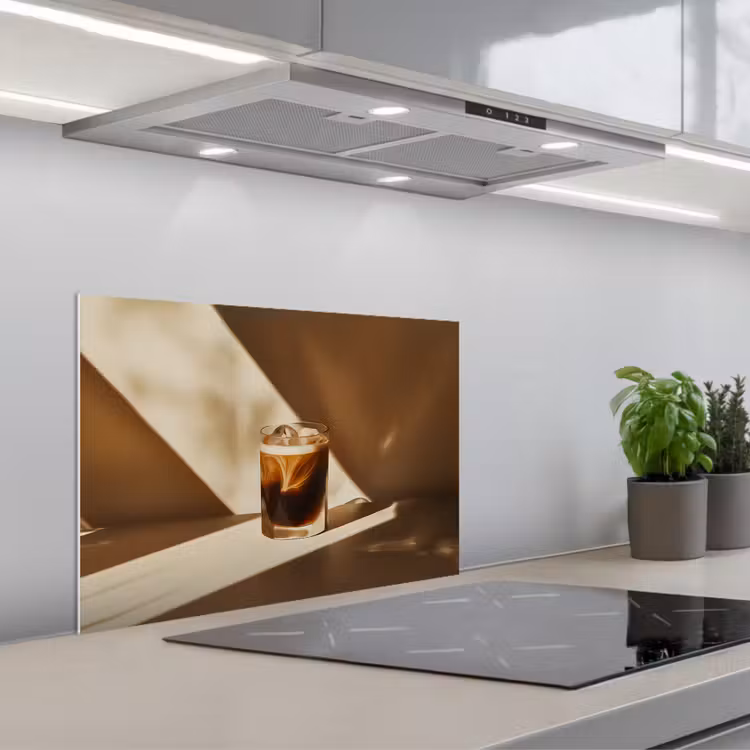 Glas - Ijskoffie - Schaduw - Bruin keuken achterwand spatscherm klein -3d_schuin