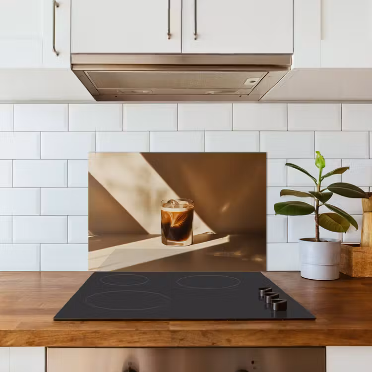 Glas - Ijskoffie - Schaduw - Bruin keuken achterwand spatscherm klein -sfeer2