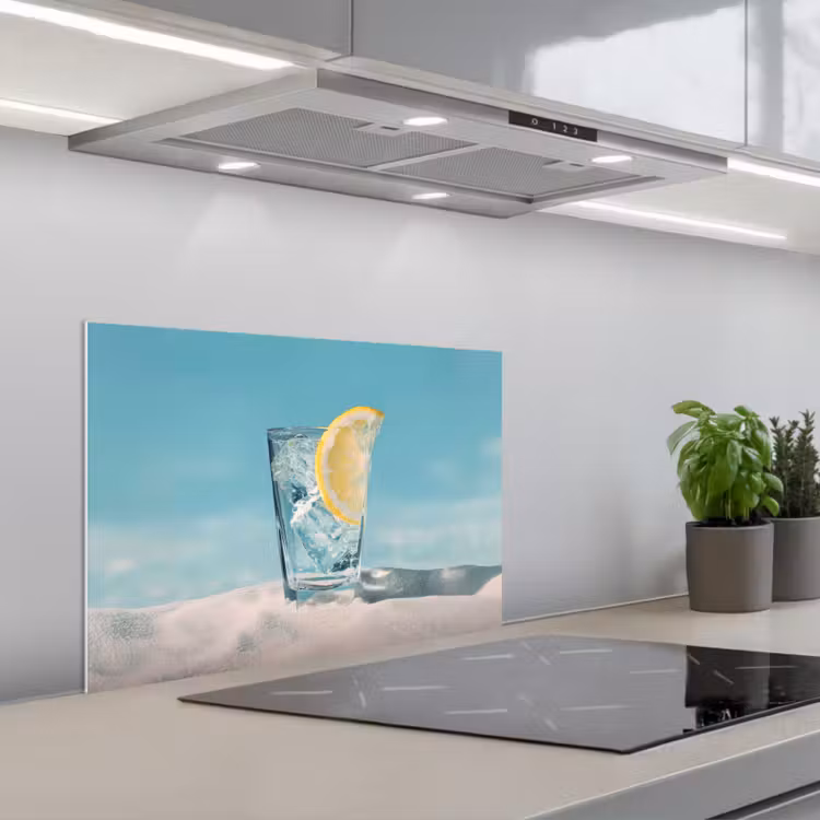 Glas - ijsblokjes - Citroen keuken achterwand spatscherm klein -3d_schuin