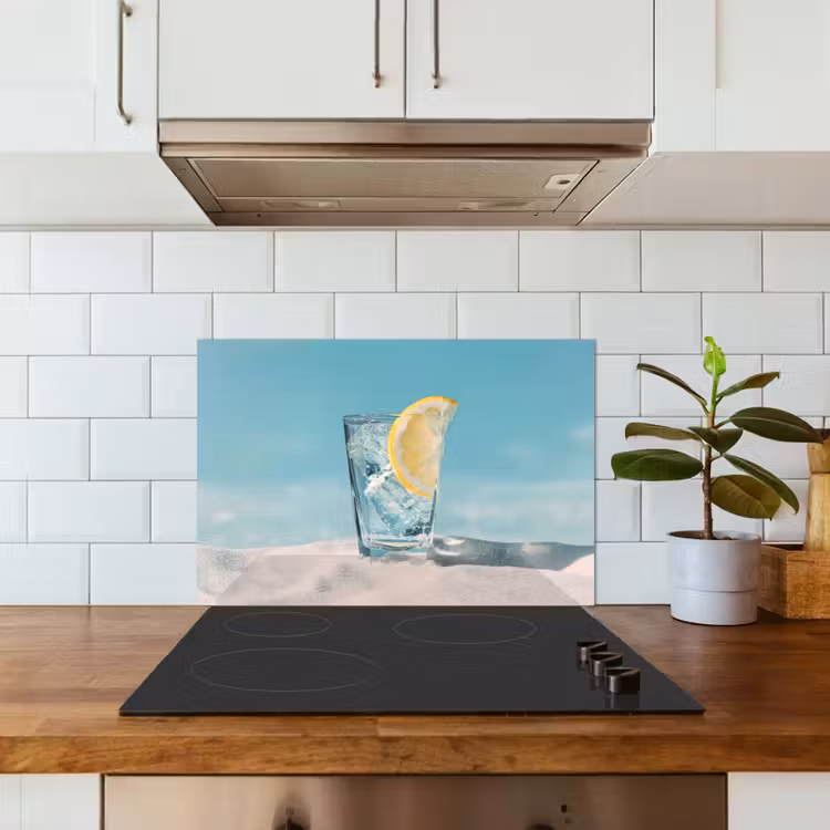 Glas - ijsblokjes - Citroen keuken achterwand spatscherm klein -sfeer2