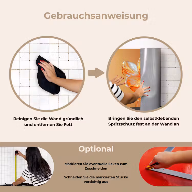 Glazen - Bloem - Oranje keuken achterwand spatscherm klein -gebruiksaanwijzing_DE