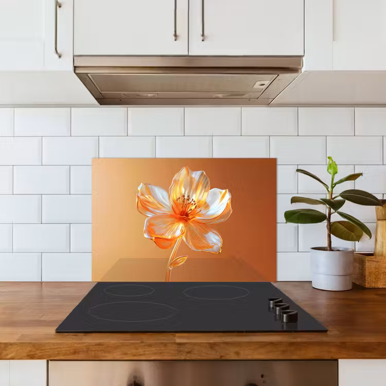 Glazen - Bloem - Oranje keuken achterwand spatscherm klein -sfeer2