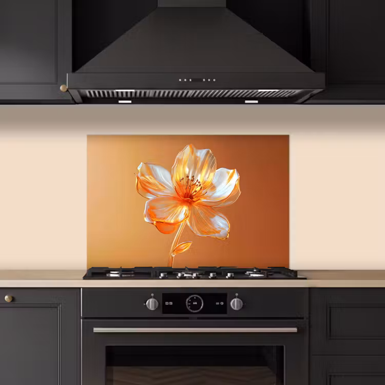 Glazen - Bloem - Oranje keuken achterwand spatscherm klein -sfeer1