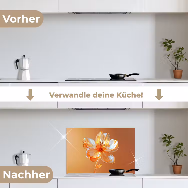 Glazen - Bloem - Oranje keuken achterwand spatscherm klein -voor_na_DE