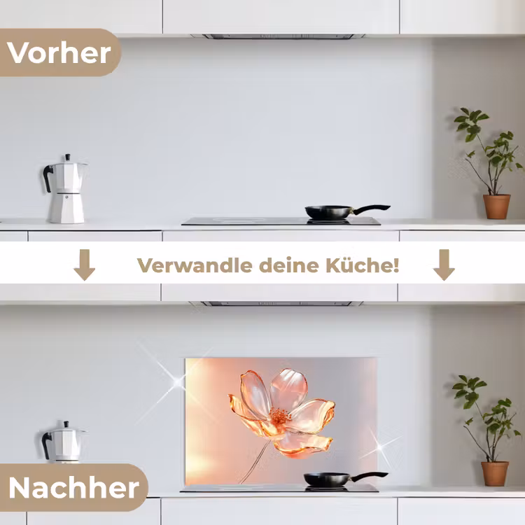 Glazen - Bloem - Roze keuken achterwand spatscherm klein -voor_na_DE