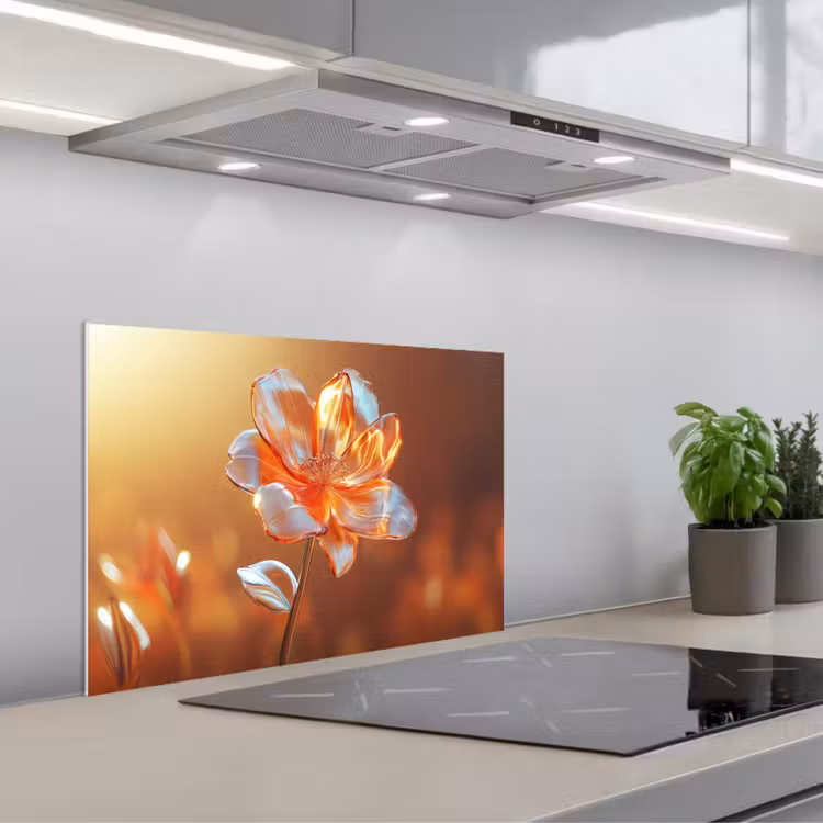 Glazen - Bloem - Zonlicht keuken achterwand spatscherm klein -3d_schuin