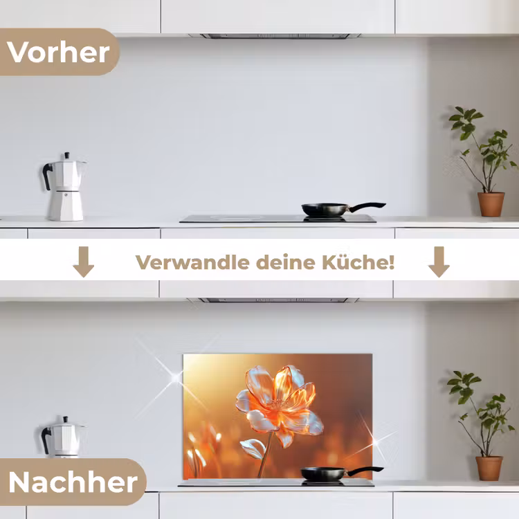 Glazen - Bloem - Zonlicht keuken achterwand spatscherm klein -voor_na_DE