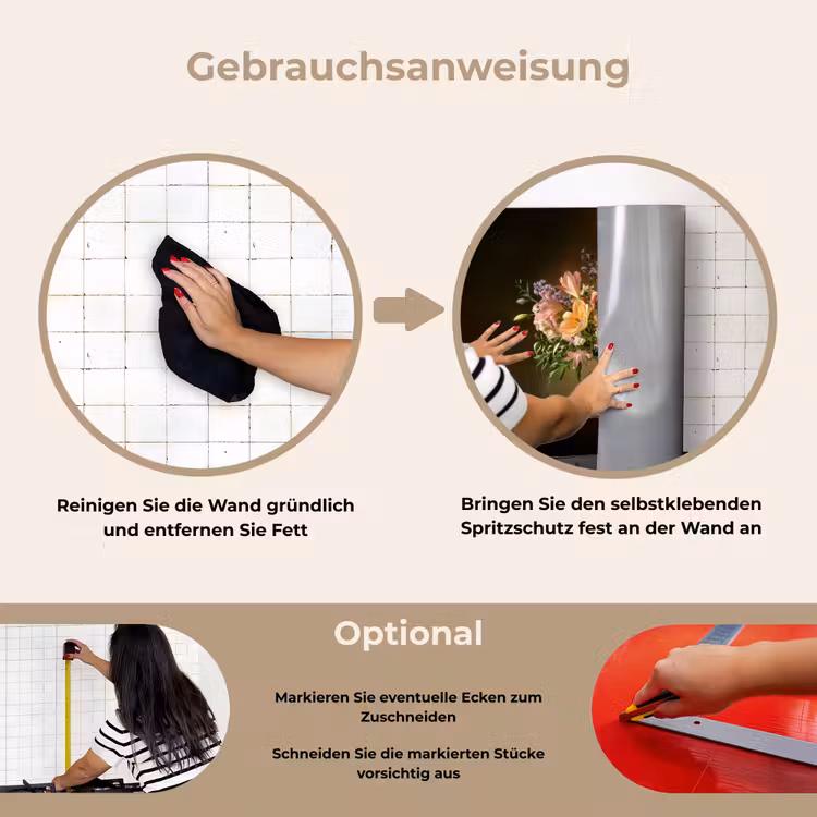 Glazen - Bloemen - Boeket - Kleuren keuken achterwand spatscherm klein -gebruiksaanwijzing_DE