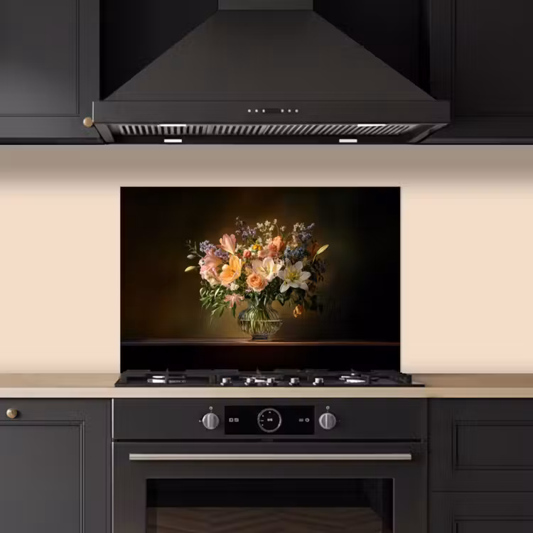 Glazen - Bloemen - Boeket - Kleuren keuken achterwand spatscherm klein -sfeer1