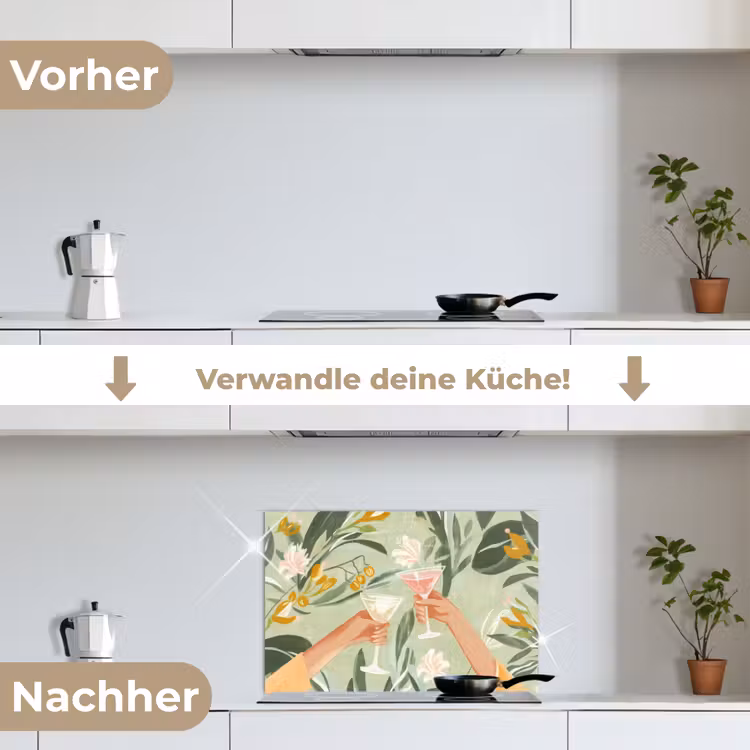 Glazen - Proosten - Bladeren - Groen keuken achterwand spatscherm klein -voor_na_DE