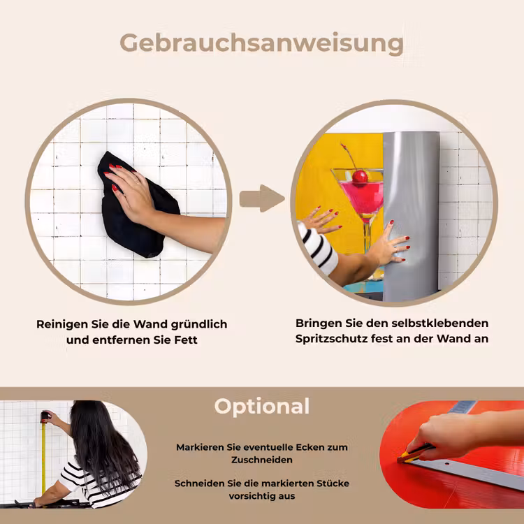 Glazen - Cocktail - Citroen - Kers keuken achterwand spatscherm klein -gebruiksaanwijzing_DE