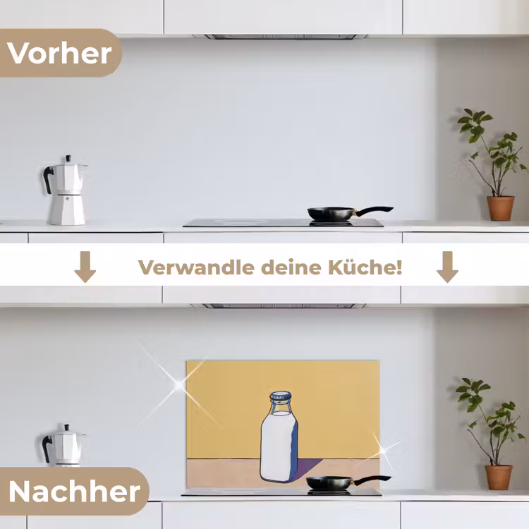 Glazen - Fles - Illustratie - Melk keuken achterwand spatscherm klein -voor_na_DE