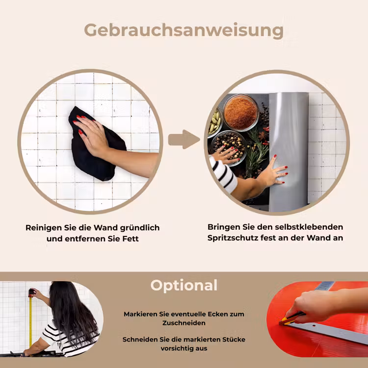 Glazen - Bakjes - Blaadjes - Kruiden keuken achterwand spatscherm klein -gebruiksaanwijzing_DE