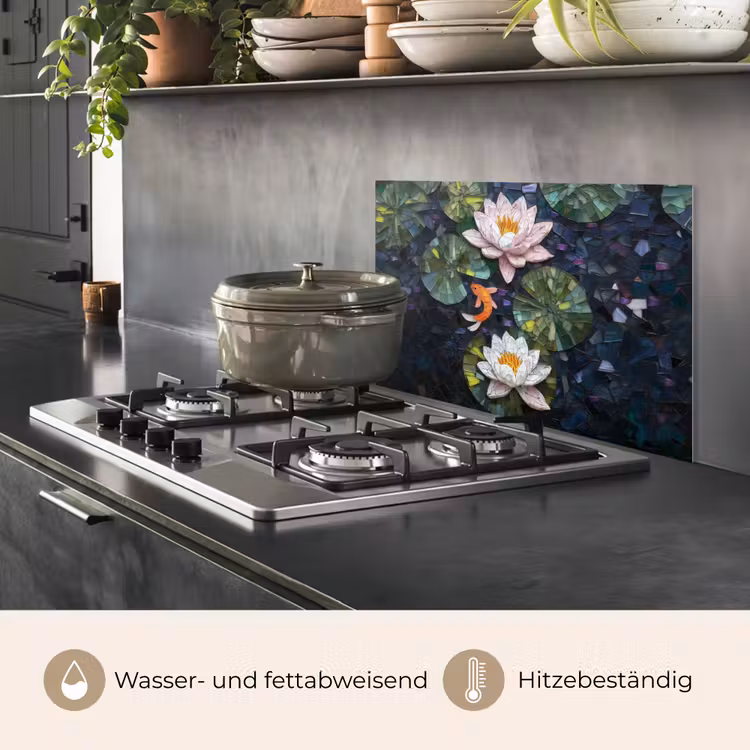 Glasstukjes - Leliebladeren - Vis - Oranje keuken achterwand spatscherm klein -usp_DE