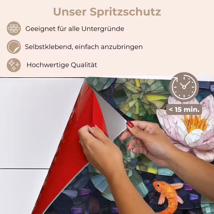 Glasstukjes - Leliebladeren - Vis - Oranje keuken achterwand spatscherm klein -spatscherm_DE