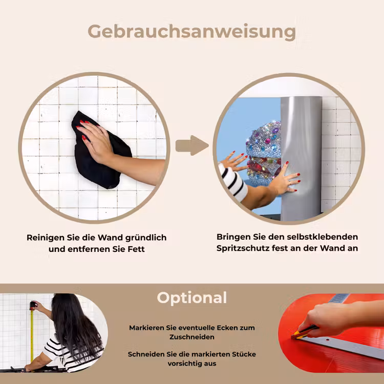 Glitters - Hamburger - Blauw keuken achterwand spatscherm klein -gebruiksaanwijzing_DE