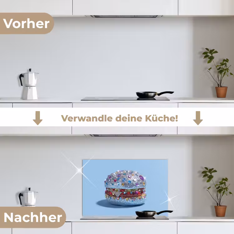 Glitters - Hamburger - Blauw keuken achterwand spatscherm klein -voor_na_DE