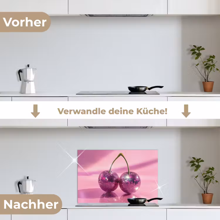 Glitter - Discobol - Roze - Kersen keuken achterwand spatscherm klein -voor_na_DE