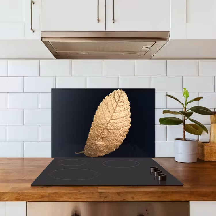 Goud - Bladeren - Zwart - Planten - Luxe - Natuur keuken achterwand spatscherm klein -sfeer2