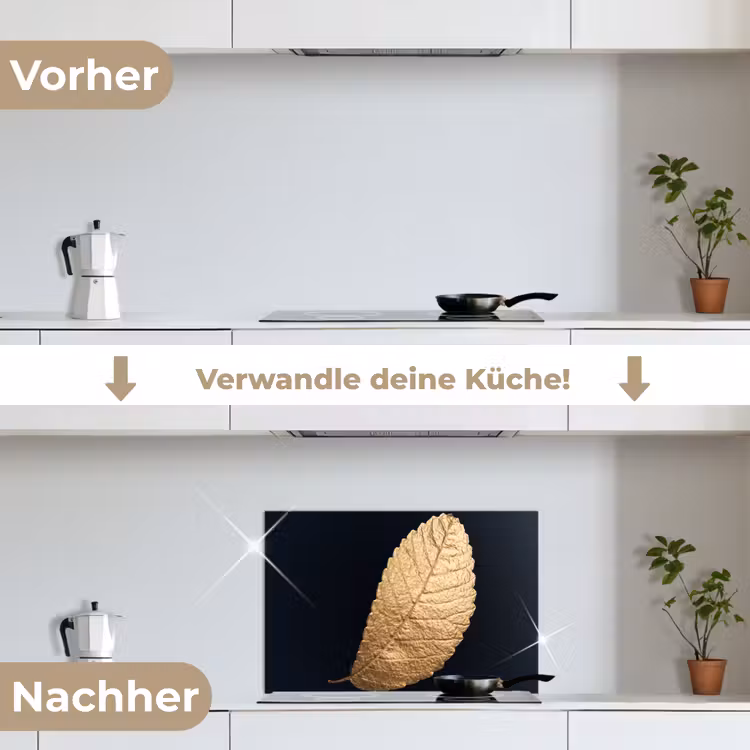 Goud - Bladeren - Zwart - Planten - Luxe - Natuur keuken achterwand spatscherm klein -voor_na_DE