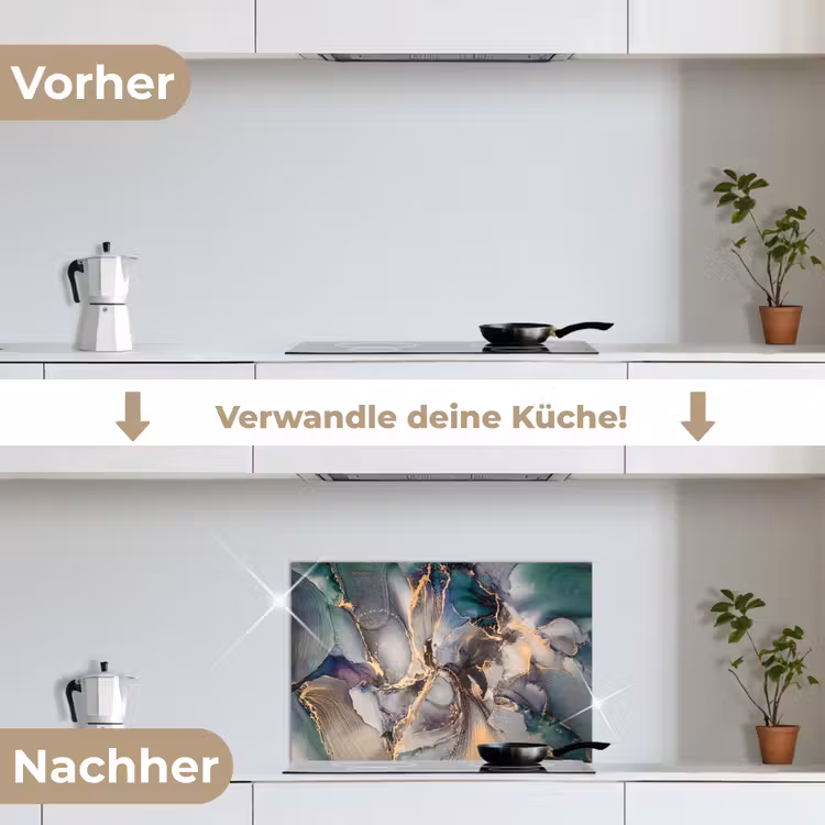 Goud - Blauw - Marmer keuken achterwand spatscherm klein -voor_na_DE
