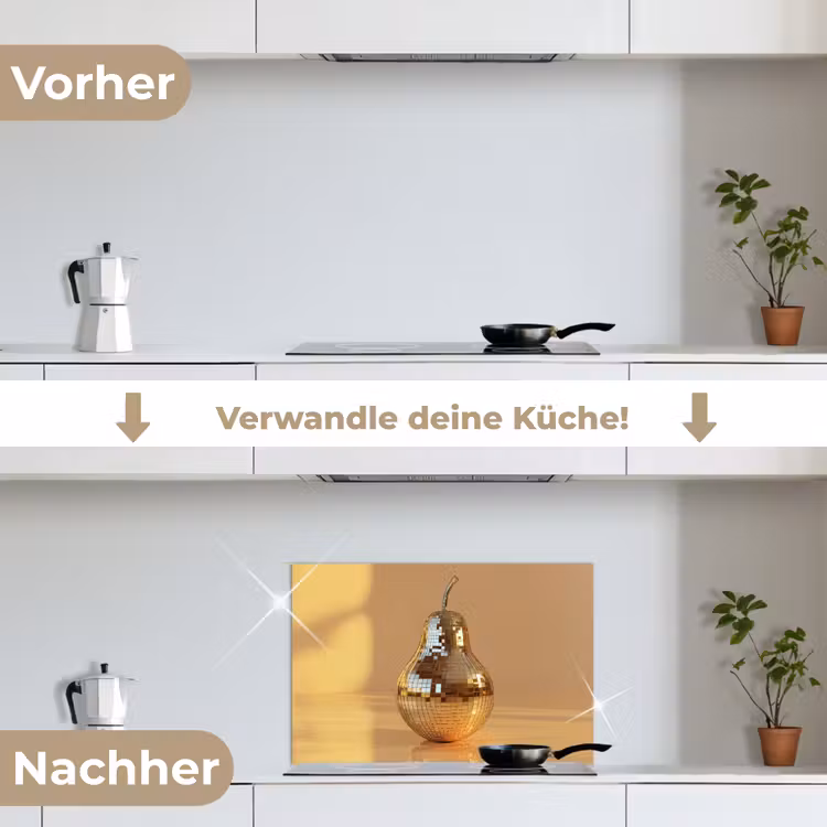 Goud - Disco - Glitter - Peer keuken achterwand spatscherm klein -voor_na_DE