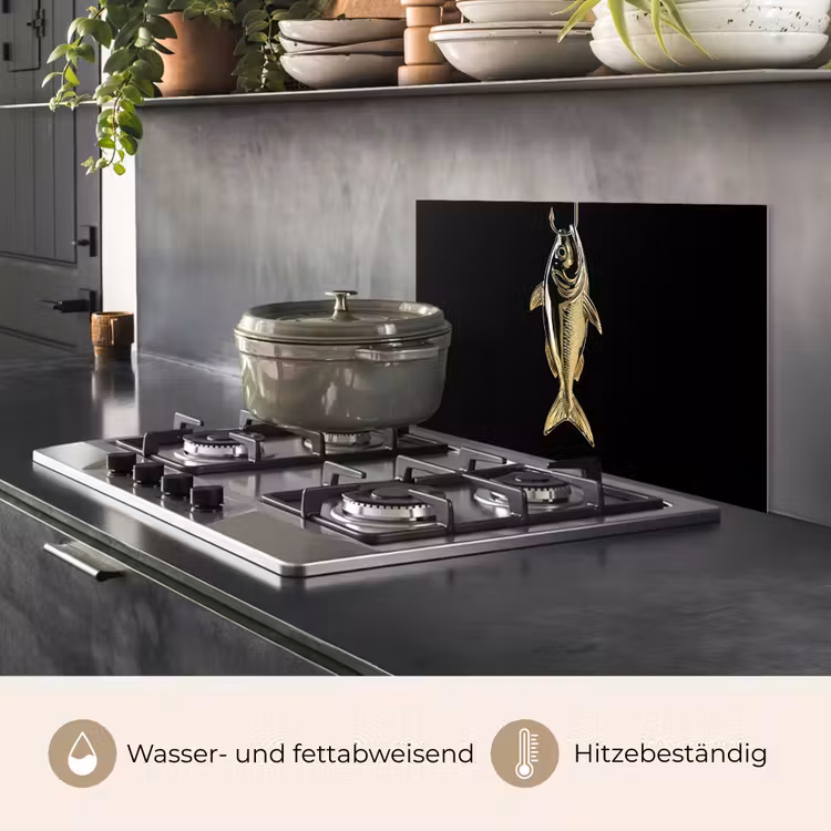 Goud - Vis - Haak - Zwart keuken achterwand spatscherm klein -usp_DE