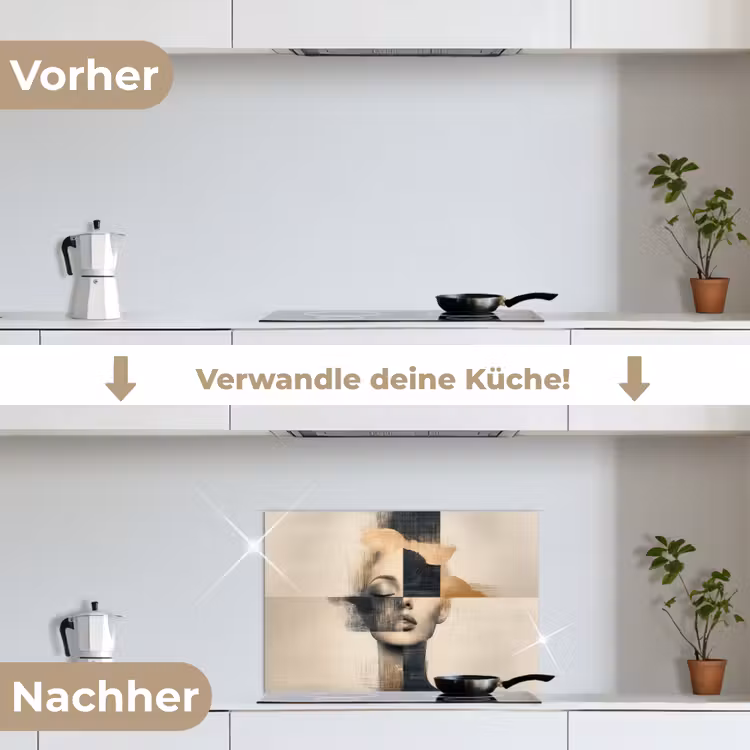 Goud - Vrouw - Rechthoeken keuken achterwand spatscherm klein -voor_na_DE