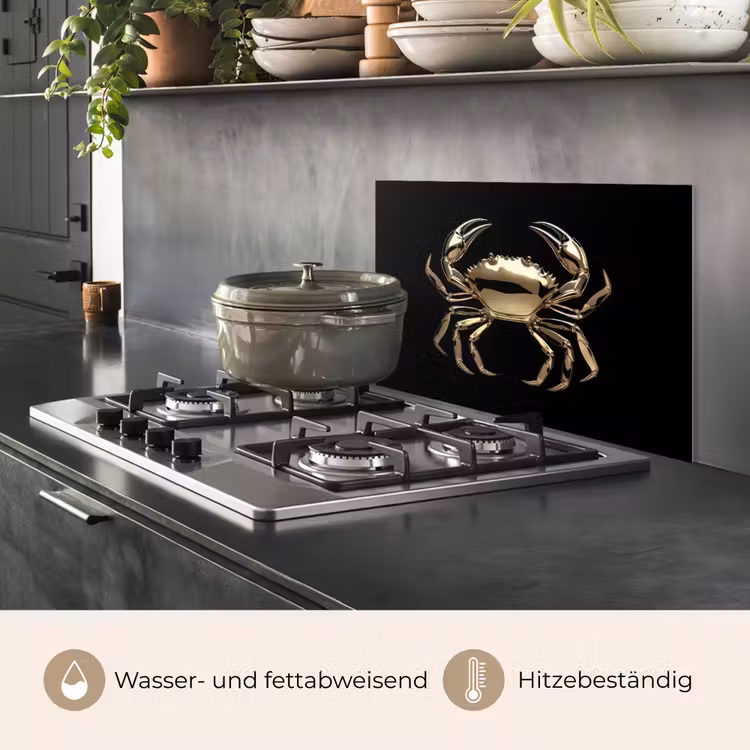 Goud - Krab - Dieren - Zwart keuken achterwand spatscherm klein -usp_DE