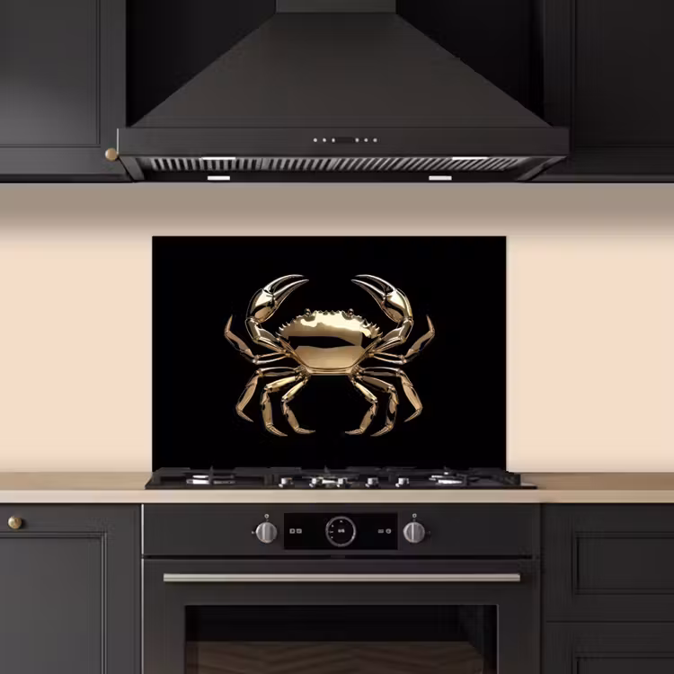 Goud - Krab - Dieren - Zwart keuken achterwand spatscherm klein -sfeer1
