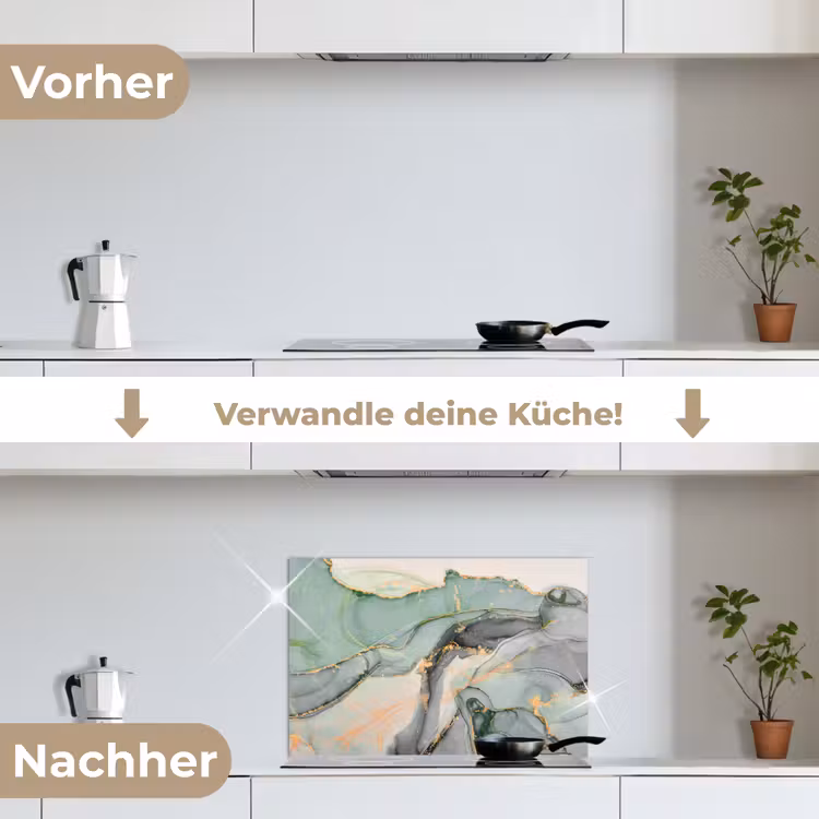 Goud - Marmer - Groen - luxe - Glitter - Marmerlook keuken achterwand spatscherm klein -voor_na_DE