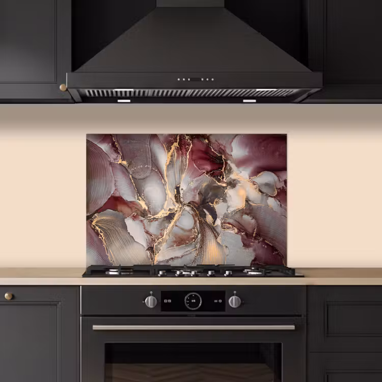 Goud - Marmer - Paars keuken achterwand spatscherm klein -sfeer1