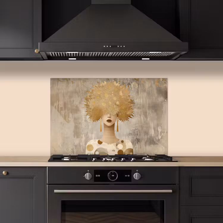 Goud - Portret - Vrouw keuken achterwand spatscherm klein -sfeer1