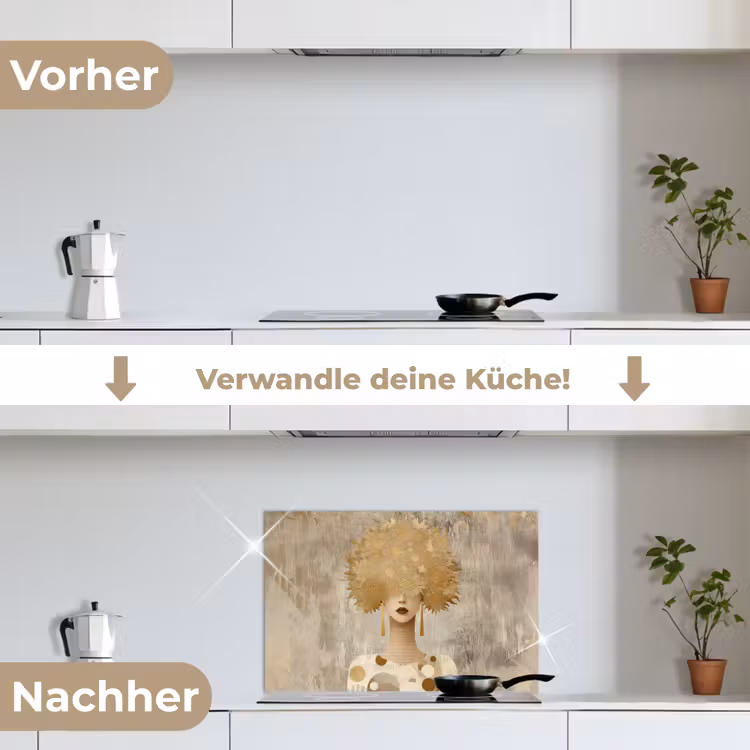 Goud - Portret - Vrouw keuken achterwand spatscherm klein -voor_na_DE