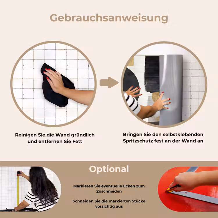 Goud - Rechthoeken - Cirkels - Abstract keuken achterwand spatscherm klein -gebruiksaanwijzing_DE