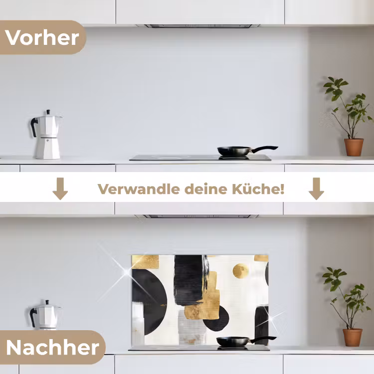 Goud - Rechthoeken - Cirkels - Abstract keuken achterwand spatscherm klein -voor_na_DE