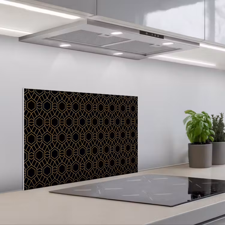 Goud - Zwart - Rozetstructuur keuken achterwand spatscherm klein 900 -3d_schuin
