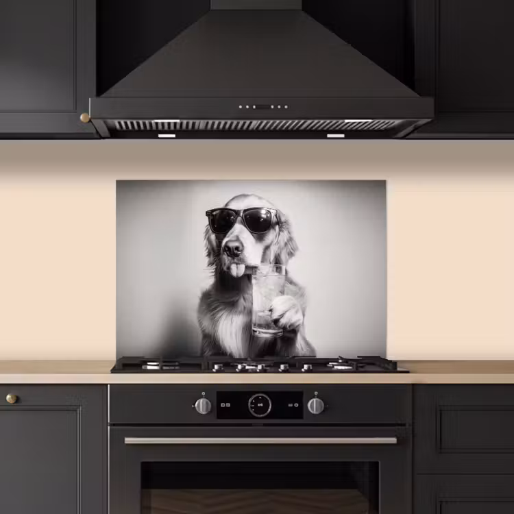 Golden retriever - Hond - Zonnebril - Gkas keuken achterwand spatscherm klein -sfeer1
