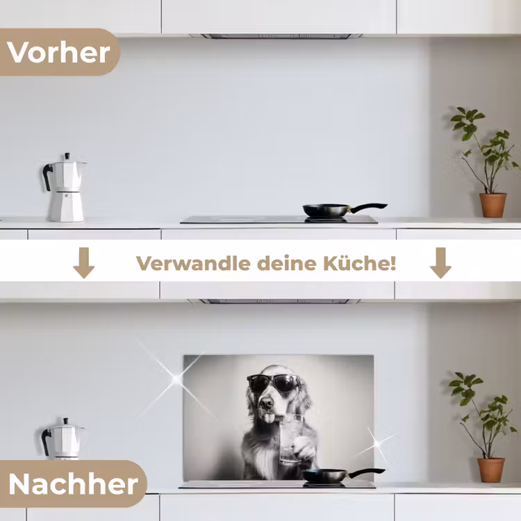 Golden retriever - Hond - Zonnebril - Gkas keuken achterwand spatscherm klein -voor_na_DE