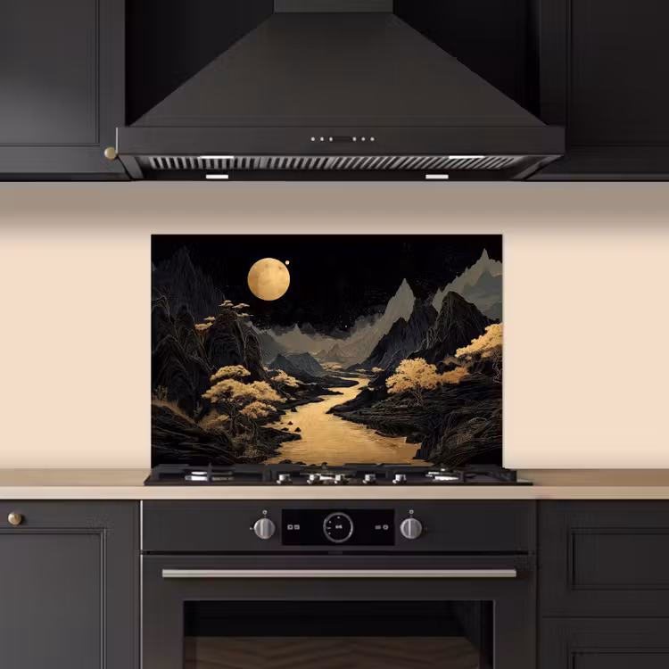 Gouden rivier - Bergen - Maan - Sterrenhemel keuken achterwand spatscherm klein -sfeer1