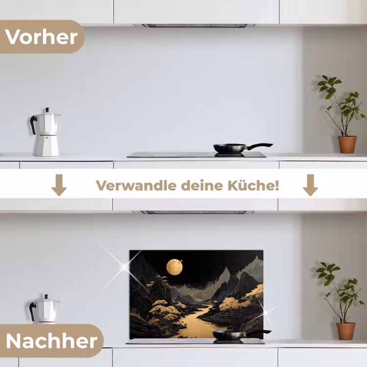 Gouden rivier - Bergen - Maan - Sterrenhemel keuken achterwand spatscherm klein -voor_na_DE
