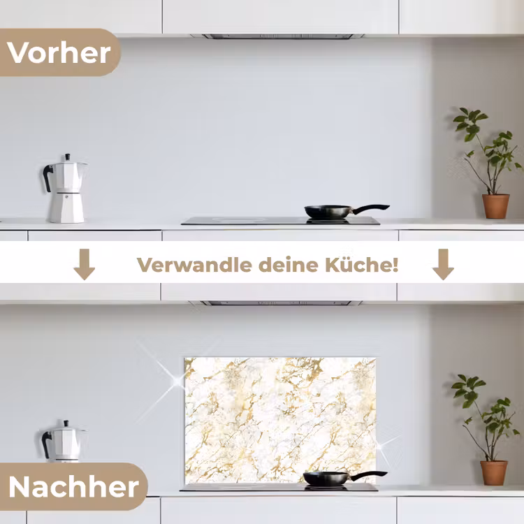 Goudspatten - Wit - Marmer keuken achterwand spatscherm klein 900 -voor_na_DE