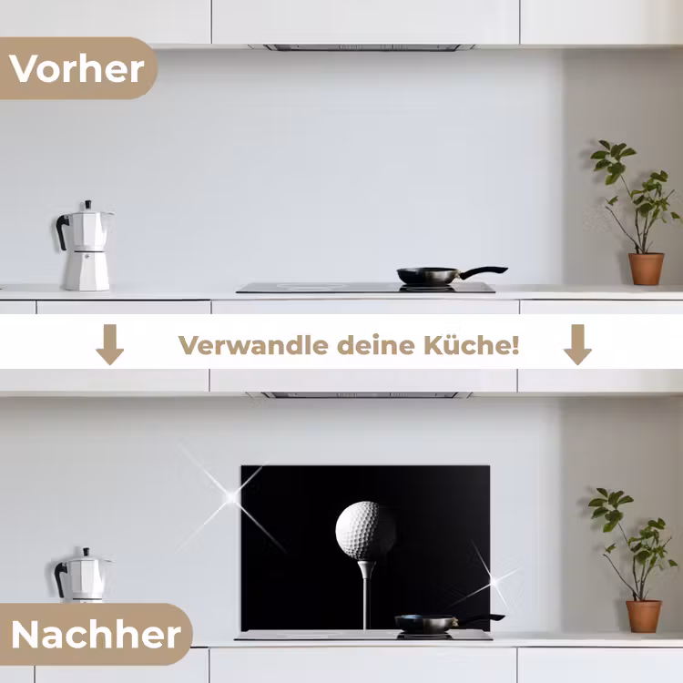 Golfbal - Minimalistisch - Wit keuken achterwand spatscherm klein -voor_na_DE