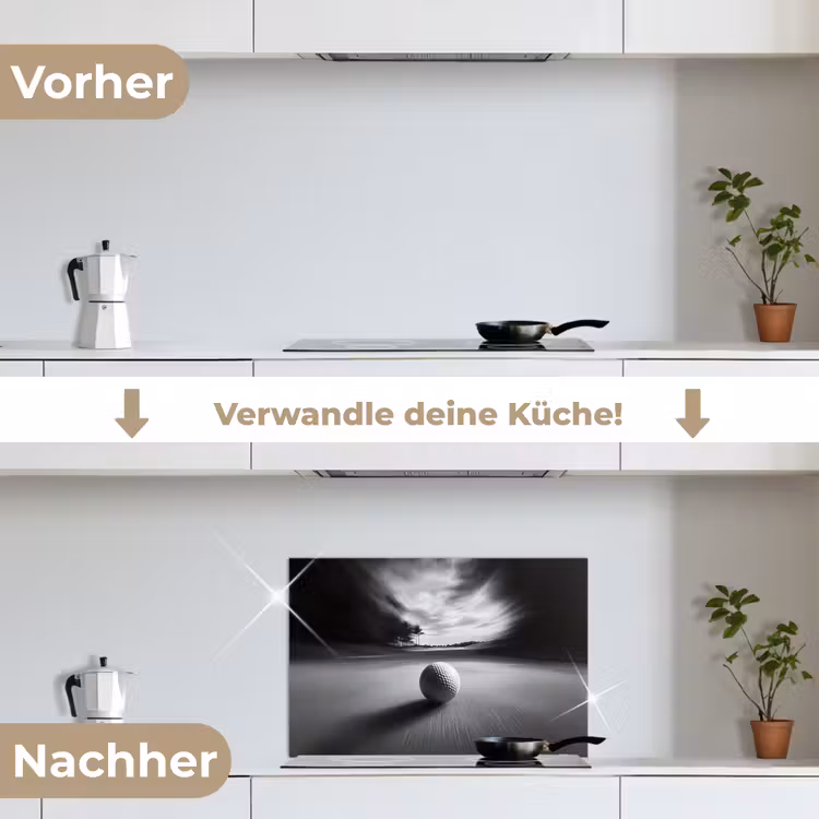 Golfbal - Wazig - Zwart keuken achterwand spatscherm klein -voor_na_DE